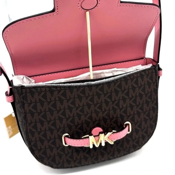 Michael Kors Small Reed Leather Saddle Crossbody Bag Brown/Pink (NWT) - Picture 11 of 12